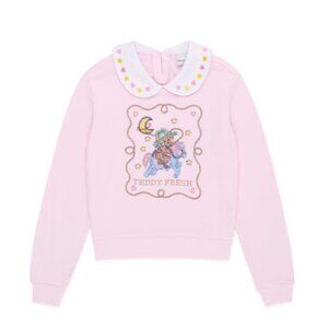 Teddy Fresh Women's Pink Cross-Stitch Embroidered Crewneck